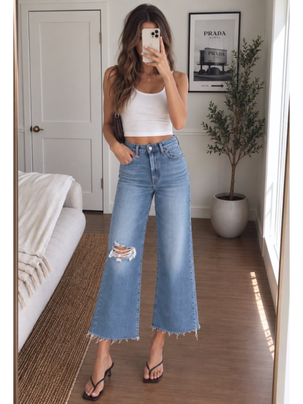 7 For All Mankind Luxe Vintage Cropped Jo Jeans 27 Distressed Wide Leg $228